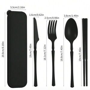 SHEIN Elegant Black Travel Dining Set with Chopsticks